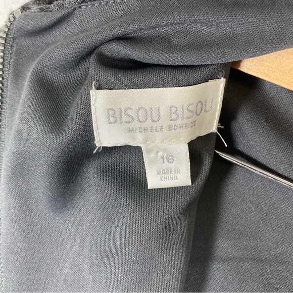 Bisou Bisou Michele Bohbot Midi Dress Lace Size 16 Argyle Zipper Charcoal Boho - Picture 12 of 16